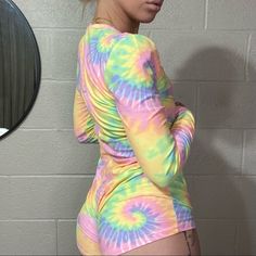 The Softest! So Comfortable Pastel Tie-Dye Very Figure Flattering Size Large (Can Also Fit A Size Med Perfect) Amazing Stretch New With Tags The Color Is Everything Price Is Firm For This One (Can Also Bundle To Save) Yellow Long Sleeve Swimwear For Spring, Casual Tie Dye Fitted Swimwear, Casual Fitted Tie-dye Swimwear, Pastel Tie Dye, Tie Dye Shorts, Women's Intimates, Onesies, Tie Dye, Dye