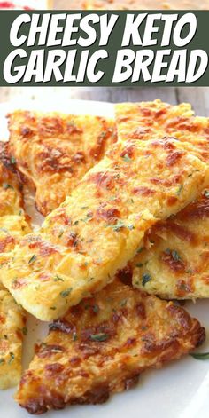 keto cheesy garlic bread on a white plate