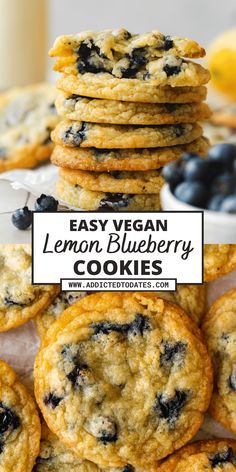 lemon blueberry cookies stacked on top of each other