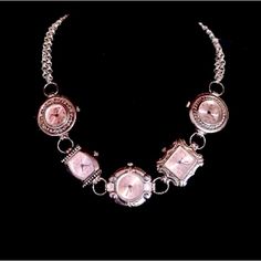 Hand Made Watch Choker Necklace. All Watches Are Silver With A Pink Face. Silver Double Rolo Chain With Heart Lobster Clasp. 15 Inches With 3 Inch Extender. Watch Choker, Handmade Watch, Rolo Chain, Womens Jewelry Necklace, Lobster Clasp, Pink Ladies, Choker, Choker Necklace, Hand Made