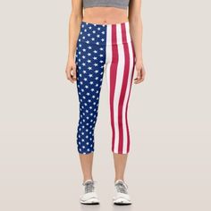 Patriotic USA Flag Red White Blue Stars Stripes Capri Leggings #Halloween #costumes #cosplay Corset Gothic Outfit, Halloween Leggings, Capri Leggings, Active Wear Leggings, Blue Star, Halloween Women, Usa Flag, Red White Blue, Women's Leggings