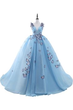 Sky Blue Prom Dresses, Sky Blue Prom Dress, Custom Made Prom Dress, Off Shoulder Evening Gown, Blue Prom Dresses, Butterfly Applique, Prom Dresses Sleeveless, Blue Evening Dresses, Designer Evening Dresses