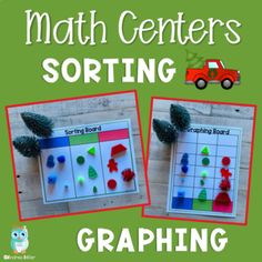 two pictures with the words sorting and graphing in front of them on green background