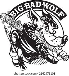 Big Bad Wolf Art, Wolf Playing, Wolf Graffiti, Howling Werewolf, Big Bad Wolf Illustration, Wolf Riding Motorcycle, Wolf Sitting, Rockabilly Artwork, Playing Electric Guitar