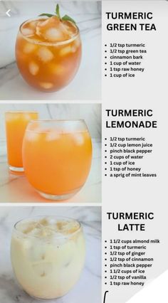 Healthy Tonic Drinks, Tumeric Lemonade Drinks, Turmeric Iced Tea, Healthy Iced Drinks, Healthy Refresher Drinks, Antiinflammatory Drinks, Tumeric Drinks Recipes, Turmeric Drinks For Inflammation, Healthy Sweet Drinks