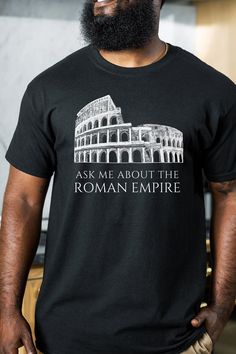 A perfect personalized tshirt for the guy who's always thinking about the Roman Empire! He'll be sure to be a conversation starter wearing it to family dinners this holiday season. Also a unique gift for any father, husband, history buff, or teacher! 👕Brand = Bella + Canvas soft cotton - This classic unisex jersey short-sleeve tee fits like a well-loved favorite. Soft cotton and quality print make users fall in love with it over and over again. These t-shirts have ribbed knit collars to bolster shaping. The shoulders have taping for a better fit over time. Dual side seams hold the garment's shape for longer. - 100% Airlume combed and ringspun cotton (fiber content may vary for different colors) 🎨Color/✂️Design =  - Relaxed fit - Colors will vary from computer to computer and monitor to m Rome Print, History Teacher Gifts, Funny History, Personalized Tshirt, Gifts For History Buffs, Rome Antique, Empire Romain, The Roman Empire, Roman History