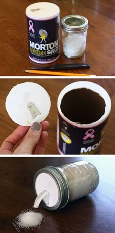 two pictures showing how to make an easy diy project with paint and cotton swabs