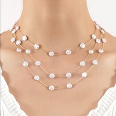 Faux Pearl Decor Layered Necklace Spring White Clavicle Chain Necklace, Chic White Layered Necklace, White Chic Necklaces For Spring, Spring White Clavicle Chain Jewelry, Chic White Necklaces For Spring, White Necklaces For Spring Party, Spring Party Necklaces In White, Spring Party White Necklaces, Trendy White Pearl Necklace For Party