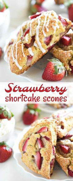 strawberry shortcake scones with icing and strawberries