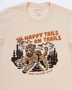 As soon as your pup’s paws hit the trails, their tail starts wagging, doesn’t it? Celebrate your trail companion with this tee inspired by all the adventures you’ve had, and all the adventures to come! Regular fit (size up for a more relaxed fit) Lightweight 100% cotton Model is 5'6" and wearing a Small We’re not your average outdoor brand... together we pick up one pound of trash for every product sold. Learn more and join a cleanup here! Trash Pick Up, Cute Animal Shirts, Outdoor Branding, Dog Shirt Design, Animal T Shirt, Hiking Clothes, National Park Shirt, Animal Graphic Tee, Pet Gear