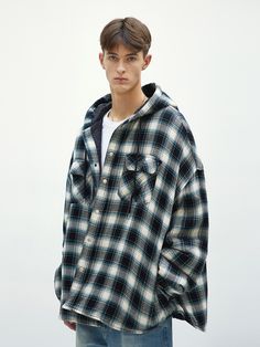 Editor's NotesThis casual hooded jacket features trendy check pattern and oversized fit for street mood styling. It's made from durable and dense bio-washed cotton shell and insulated with quilted lining.- Drawstring hooded neck - Snap button fastenings- Double chest pockets- Two front on-seam pockets- Drop shoulder- Oversized fit- Quilted lining- Tumble and tentar finish- Unisex wearMeasurements (in.) Size: M / L- Total Length: 31.1 in. / 32.3 in.- Shoulder: 27.2 in. / 28.3 in.  - Chest: 29.9 in. / 31.5 in. - Sleeve Length: 24.0 in. / 25.2 in.  * Model info: Man - 6' 2.0, Fitting size L / Woman - 5' 8.1, Fitting size M Composition & Care- Shell: 100% Cotton- Filling: 100% Polyester- Hand wash using neutral detergent- Do not iron- Do not dry clean- Do not bleach- Lay flat to dry in sha Winter Plaid Hooded Jacket With Pockets, Plaid Hooded Jacket With Pockets For Winter, Casual Shacket For Winter Streetwear, Casual Winter Shacket For Streetwear, Casual Hooded Plaid Outerwear, Casual Plaid Hooded Outerwear, Casual Plaid Hooded Jacket With Pockets, Winter Plaid Streetwear Outerwear, Casual Plaid Outerwear For Streetwear