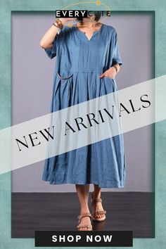 French Blue Linen Clothes for Women Big Hem A Line Summer Dress Blue Midi Beach Dress With Pockets, Blue Midi Dress With Pockets For Beach, Blue Beach Midi Dress With Pockets, Blue Shift Dress With Pockets, Spring Blue Relaxed Fit Midi Dress, Blue A-line Dress With Pockets, Blue A-line Dresses With Pockets, French Blue, Linen Clothes