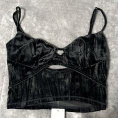 Never Been Worn, New With Tags! This Top Is Super Comfortable And The Velvet Is Super Soft. The Straps Are Adjustable. Size Xs Fitted Black Crop Top By Urban Outfitters, Urban Outfitters Black Cropped Crop Top, Urban Outfitters Black Cropped Top, Casual Party Crop Top From Urban Outfitters, Fitted Crop Top By Urban Outfitters For Night Out, Casual Party Crop Top By Urban Outfitters, Trendy Urban Outfitters Crop Top For Night Out, Fitted Urban Outfitters Crop Top For Night Out, Urban Outfitters Party Crop Top