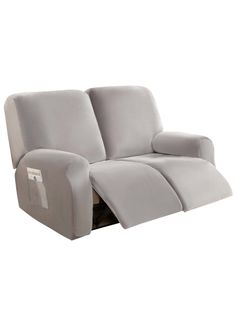 the reclining sofa is shown with its arm folded over it's headrest