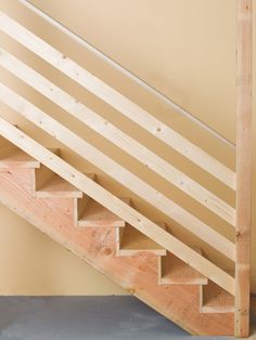 an unfinished stair case is shown in this image