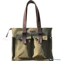 OrcaJump - Versatile and Spacious Canvas Tote Bag with Multi-Size Options - Green - Small, Medium, Large Practical Green Shoulder Bag With Large Capacity, Green Canvas Bags With Pockets, Green Canvas Bag With Pockets, Khaki Satchel Bag For Outdoor Activities, Beige Rectangular Shoulder Bag For Outdoor, Khaki Shoulder Bag With Pockets For Daily Use, Khaki Rectangular Shoulder Bag With Pockets, Daily Use Khaki Shoulder Bag With Pockets, Large Capacity Green Outdoor Bag