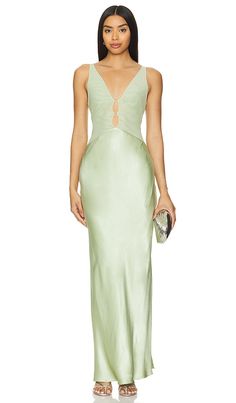 Find BEC & BRIDGE Bec + Bridge Hacie Maxi Dress In Green on Editorialist. Bec + Bridge Hacie Maxi Dress in Green. - size 10/M (also in 12/L, 14/XL) Bec + Bridge Hacie Maxi Dress in Green. - size 10/M (also in 12/L, 14/XL) Self: 100% viscose Contrast Fabric: 95% polyester 5% elastane. Made in Australia. Dry clean only. Unlined. Hidden back zipper closure. Front cut-out with silver-tone O-ring accents. Mesh bodice and satin fabric skirt. BECA-WD614. A24-12132. From the moment Becky Cooper and Brid Light Green Dress, Womens Green Dress, Fabric Skirt, Bec And Bridge, Green Gown, Bec & Bridge, Sleeveless Maxi Dress, O Ring, Satin Fabric