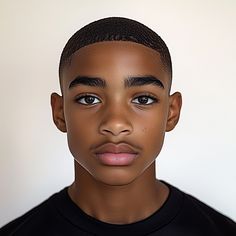 a young man with a black t - shirt is looking at the camera