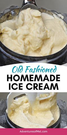 an ice cream recipe in a bowl with the words old fashioned homemade ice cream above it