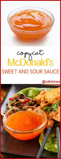 a bowl of soup and some vegetables on a plate with the words congrat mcdonald's sweet and sour sauce