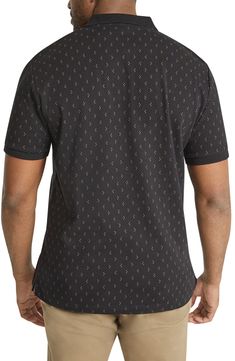 A small geometric print brings understated distinction to a polo made of breathable cotton for comfort everywhere the warm weather takes you. 30 1/2" length (size Large)   Spread collar   Short sleeves   100% cotton   Machine wash, line dry   Imported Geometric Print, Warm Weather, Short Sleeves, Nordstrom, Collar, Black