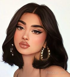 a digital painting of a woman with dark hair and large hoop earrings on her head