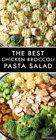 the best chicken broccoli pasta salad is in two different bowls and it's ready to be eaten