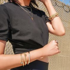 This durable jewelry won't just look good- it'll last, and you can wear it with confidence knowing it'll stay gorgeous for years. 14k gold plated stainless steel. All Day Everyday, Jewelry Candles, Size 10 Rings, Set Vintage, Gold Bangles, Buy Vintage, Active Wear For Women, Link Bracelets, Put On