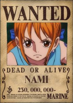 a wanted poster for anime character nami