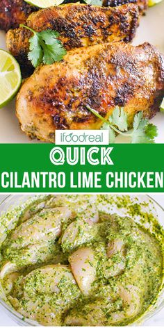 grilled chicken with cilantro lime sauce in the middle and on the side