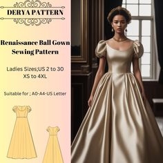 an image of a woman in a ball gown sewing pattern with the text below it