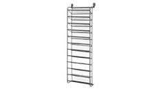 a tall metal rack with six shelves on each side