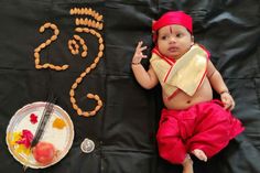 Baby Photoshoot Ganpati Theme, Ganesh Theme Baby Photoshoot, Ganpati Theme Baby Photoshoot, Ganpati Baby Photoshoot Ideas, Ganesh Chaturthi Baby Photoshoot, Ganpati Photoshoot, Monthly Baby Photos Boy, Monthly Photoshoot, Baby Simba