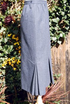 This is a fabulous straight line wool skirt. It has an unusual combination of a long line and not one but 4 kick pleats around the hem; back, front and at the sides. It finishes at mid calf.  The length and the cut gives the skirt a 1930s straight line silhouette. Browse and buy https://www.etsy.com/uk/listing/230813093/vintage-1930s-style-1970s-jaeger-air?ref=related-7 1930s Style, Air Force Blue, 1930s Fashion, Kick Pleat, Straight Line, Wool Skirt