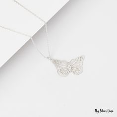 "Butterfly Necklace is made by hand in our workshop with care. All our jewelry is the most elegant choice for the Bridesmaids, friends, your loved ones and for yourself. Butterfly Necklace * Material: High Quality Solid 925 Sterling Silver. * Finish: Sterling Silver ∙ 18K Gold ∙ Rose Gold. * All our jewelry is custom made by hand with care in our workshop. HOW TO ORDER ❓ * Select your necklace COLOR. * Choose necklace length from 14\" to 22\". The length option is the TOTAL chain length (includi Elegant Adjustable Butterfly Necklace As Gift, Sterling Silver Butterfly Necklace For Wedding, Elegant Handmade White Butterfly Necklace, Elegant White Handmade Butterfly Necklace, Handmade White Butterfly Necklace For Gift, Handmade White Butterfly Necklace Gift, Elegant Handmade Butterfly Necklace, Dainty Handmade Silver Butterfly Necklace, Handmade Dainty Silver Butterfly Necklace