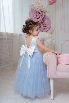 Dusty Blue Flower Girl Dress V-neckline Back Bow First | Etsy Dusty Blue Flower Girl Dress, Dusty Blue Flower Girl, Blue Tutu Dress, Blue Flower Girl Dress, Blue Flower Girl, Lace Top Wedding Dress, Blush Flower Girl Dresses, First Birthday Dress, Flower Girl Dresses Blue