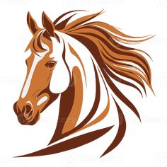 a horse's head with long manes and brown lines on the face, in front of white background