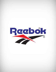 the reebok logo is shown on a white background with blue and red accents