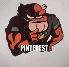 an image of a cartoon character with the words pinterest on it's face