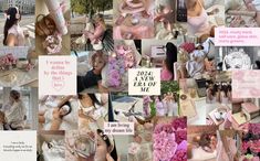 a collage of photos with pink and white flowers on them, including the words 2012 i am trying to dream like