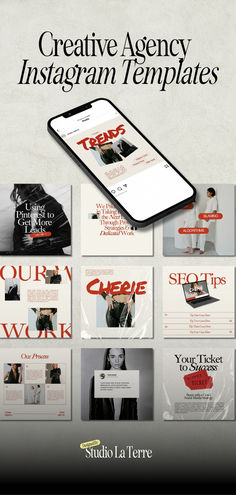 an image of a cell phone with the text creative agency instagramn templates