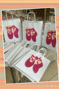 small bags with pink ballet shoes on them