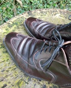 "Nicely broken in with lots of wear left, these classic Wingtips are US made vintage quality. They are a Cordovan leather with stitched leather soles and stacked rubber 1 1/8\" heel. They are marked a size 10-11 D. The ball of foot measures 4 3/8\", 12 1/2\" long heel to toe measurement. Imperial Super brand. Sustainable dress shoes.. Classy and comfortable. Length: 12.5\" Width:4\" Heel: 1.5\" Color: Burgundy Condition: Good Vintage Brand: Imperial Super Prime" Vintage Leather Shoes For Business, Vintage Fitted Leather Shoes For Business, Fitted Vintage Leather Shoes For Business, Retro Business Oxfords With Goodyear Welted Construction, Retro Business Oxfords With Goodyear Welt, Vintage Wingtip Boots For Formal Occasions, Goodyear Welted Vintage Boots For Business, Fitted Vintage Plain Toe Dress Shoes, Vintage Almond Toe Dress Shoes For Business