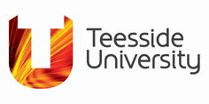 the logo for teesside university with an orange and yellow swirl in the middle