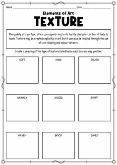 the elements of art texture worksheet for students to practice their writing skills