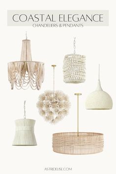 the cover of coastal elegance chandeliers and pendants