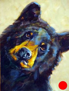 a painting of a black bear with a red dot