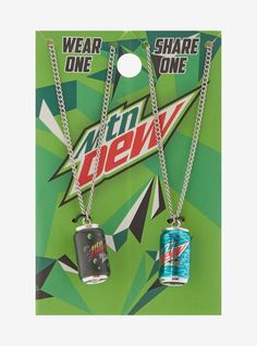 Mountain Dew Soda Can Best Friend Necklace Set | Hot Topic Baja Blast, Best Friend Necklace, Pitch Black, Detailed Jewelry, Mountain Dew, Friend Necklaces, Funky Jewelry, Birthday Wishlist, Soda Can