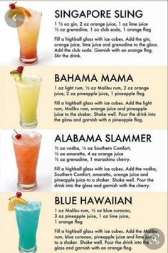 the different types of cocktails are shown in this poster, which shows how to make them