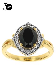 2.00ctw Oval Black Spinel with 0.14ctw Round White Zircon 18K Yellow Gold Over Sterling Silver Ring. Measures Approximately 0.50"L x 0.56"W. Not Sizeable. Accent Stones Primarily Zircon. Black Spinel, Sterling Silver Ring, Silver Ring, Sterling Silver Rings, 18k Gold, Silver Rings, Yellow Gold, Sterling Silver, Ring